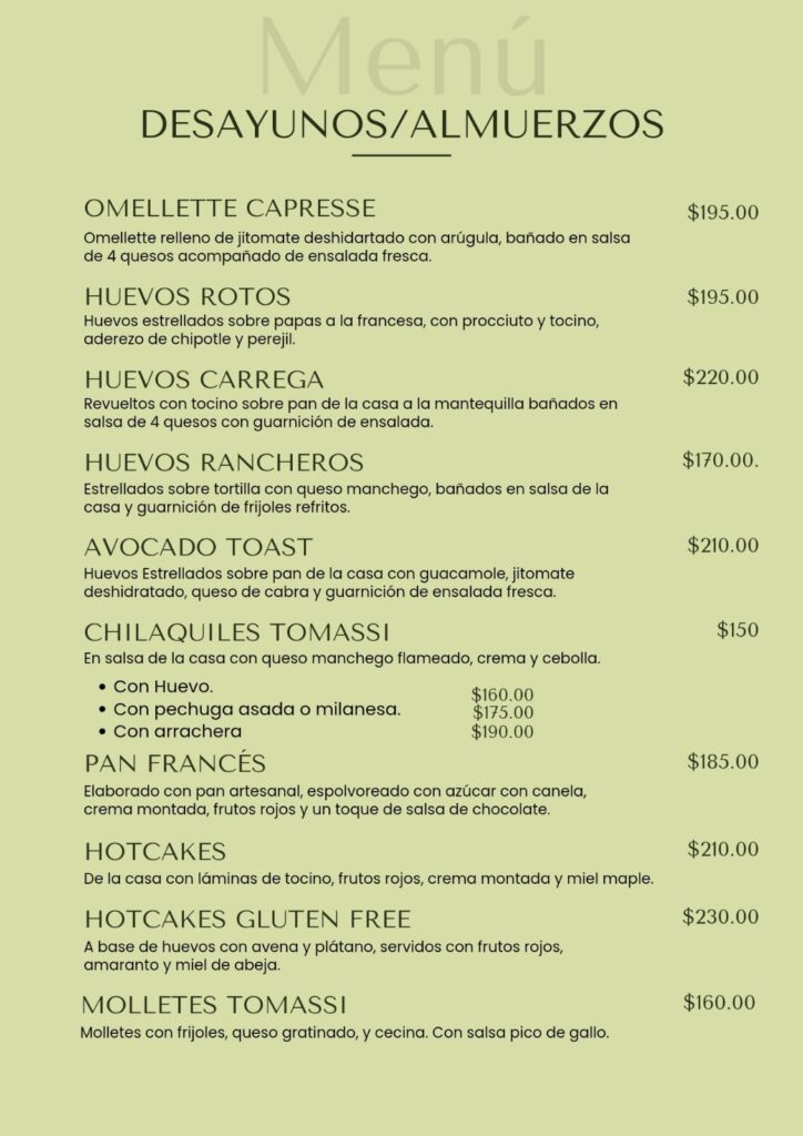 desayunos almuerzos tomassi ristorante menú