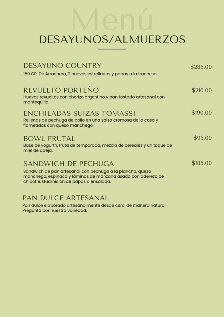 desayunos almuerzos tomassi ristorante menú 