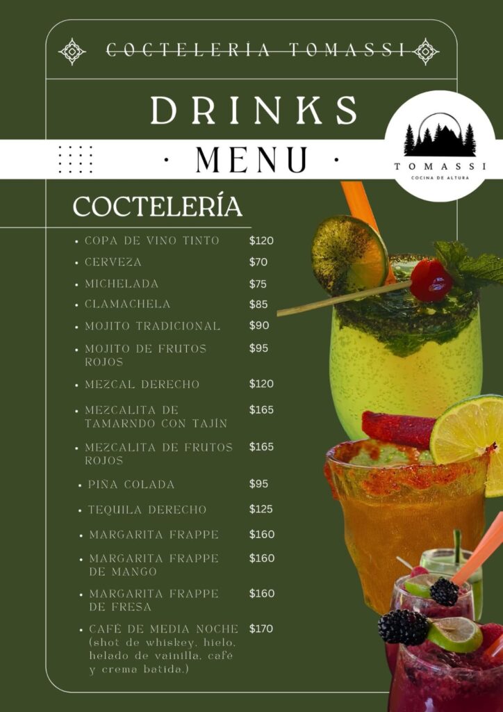drinks coctelería tomassi ristorante menú