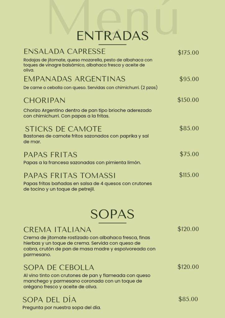 entradas sopas tomassi ristorante menú