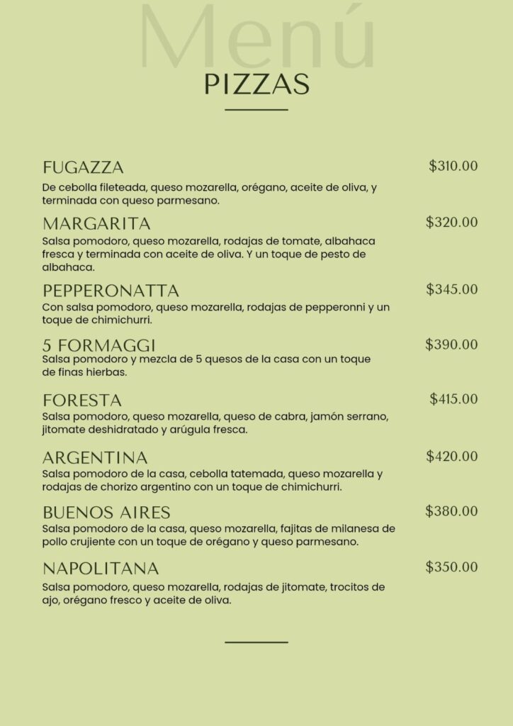 pizzas tomassi ristorante menú