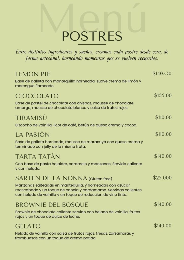 postres tomassi ristorante menú